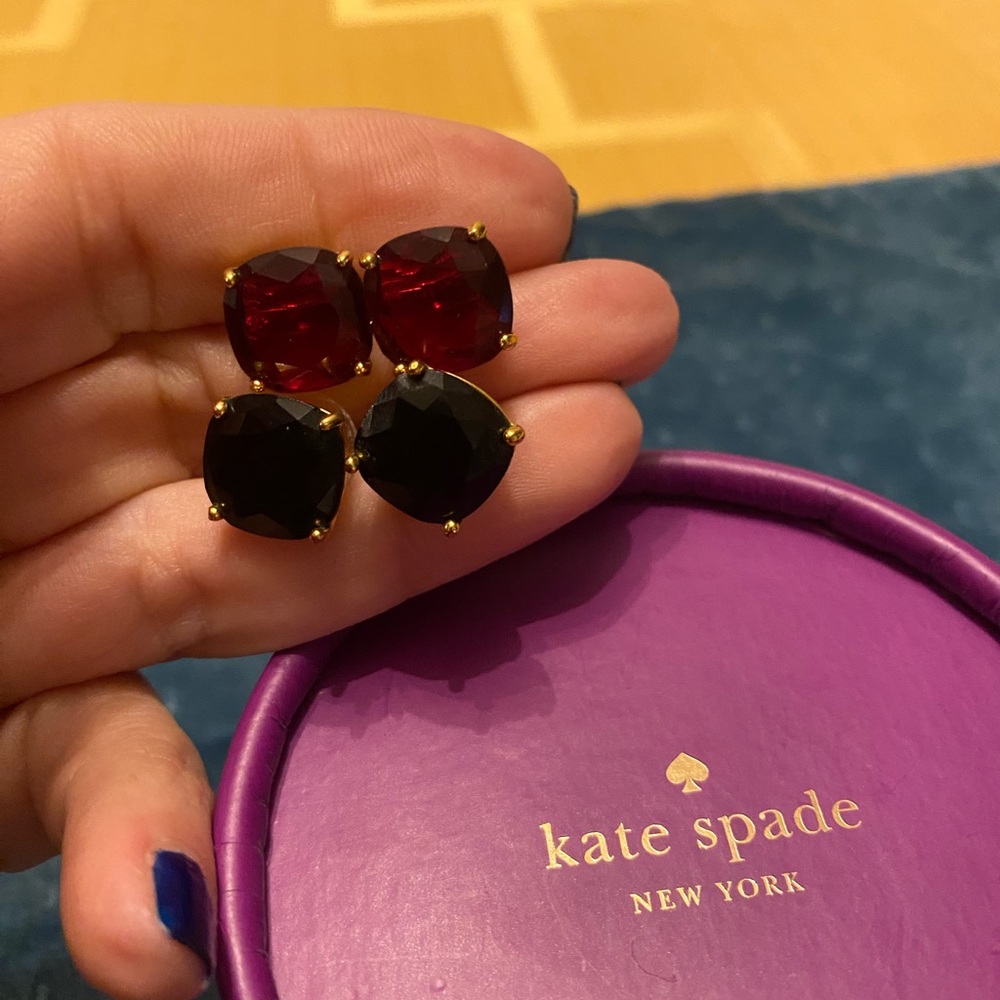 Kate Spade Ruby Red and Jet Black gold gumdrop Earrings